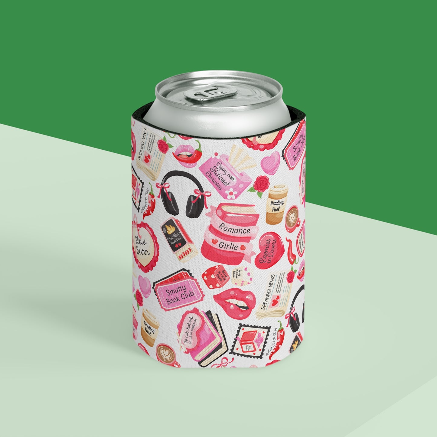 Slow Burn Romance Book Pattern Can Cooler | Cozy Reading Floral Design