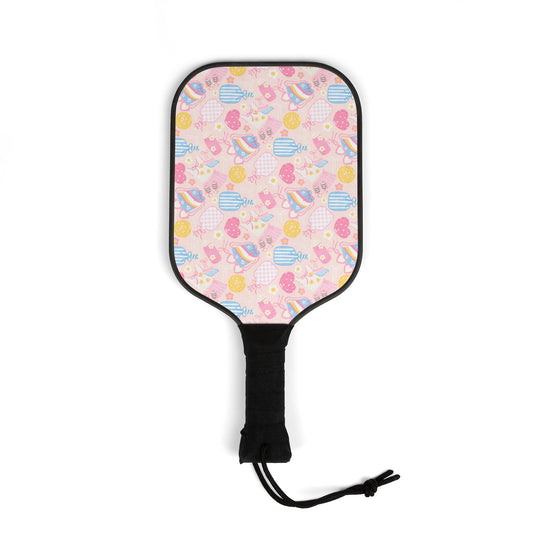Pickleball Paddle Set — Pastel Hearts & Rackets Design