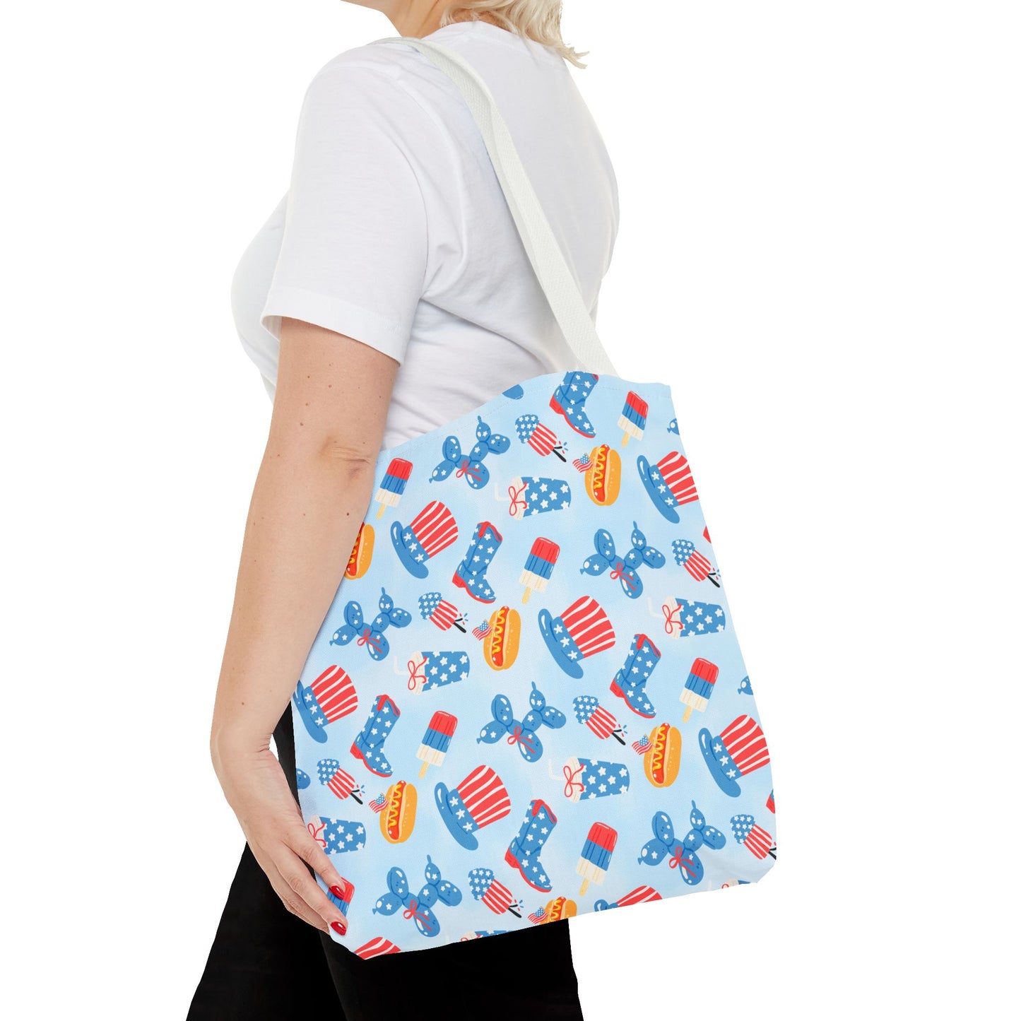 Patriotic Summer Icons tote bag | 4th of July fireworks, popsicles, cupcakes