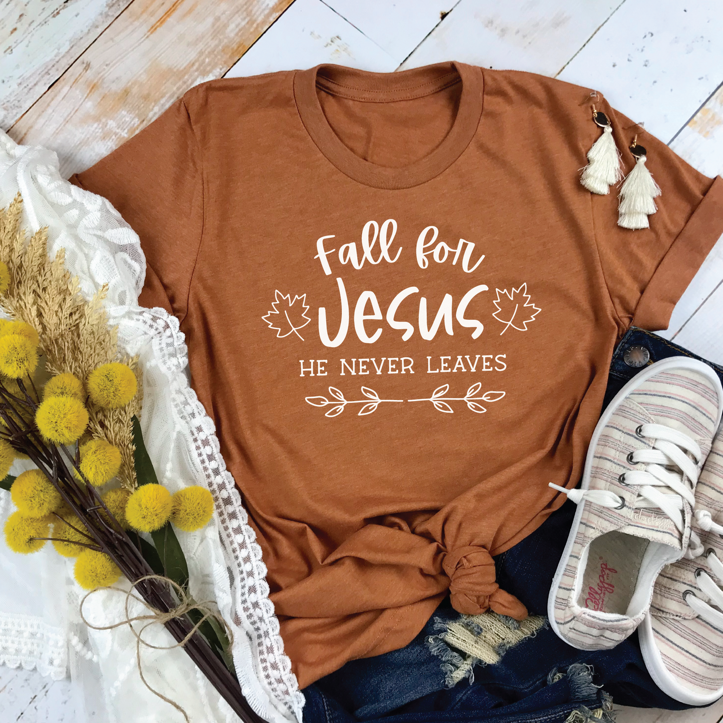 Fall for Jesus He Never Leaves Svg
