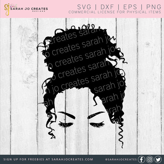 Messy Curly Hair Bun Silhouette SVG