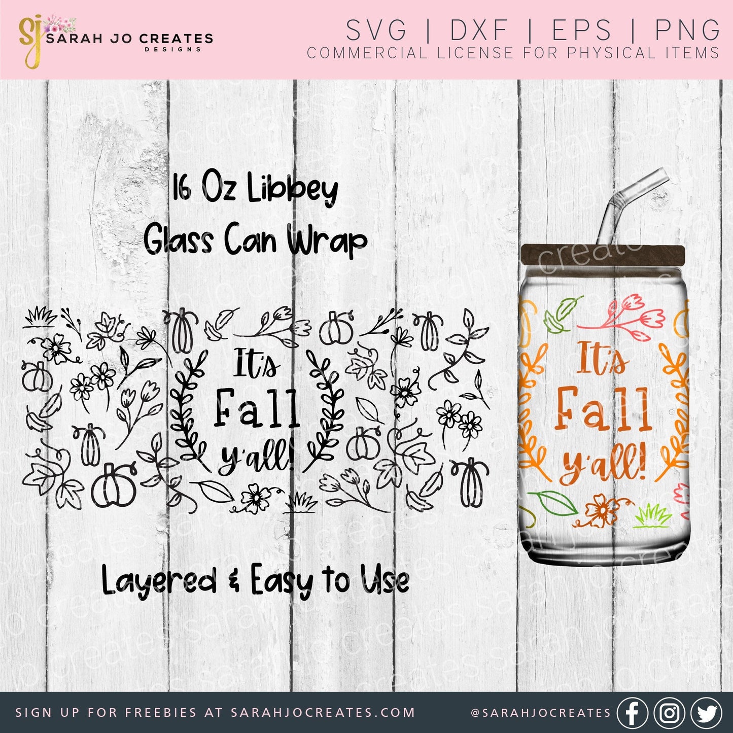 It's Fall Y'all Glass Can Wrap SVG