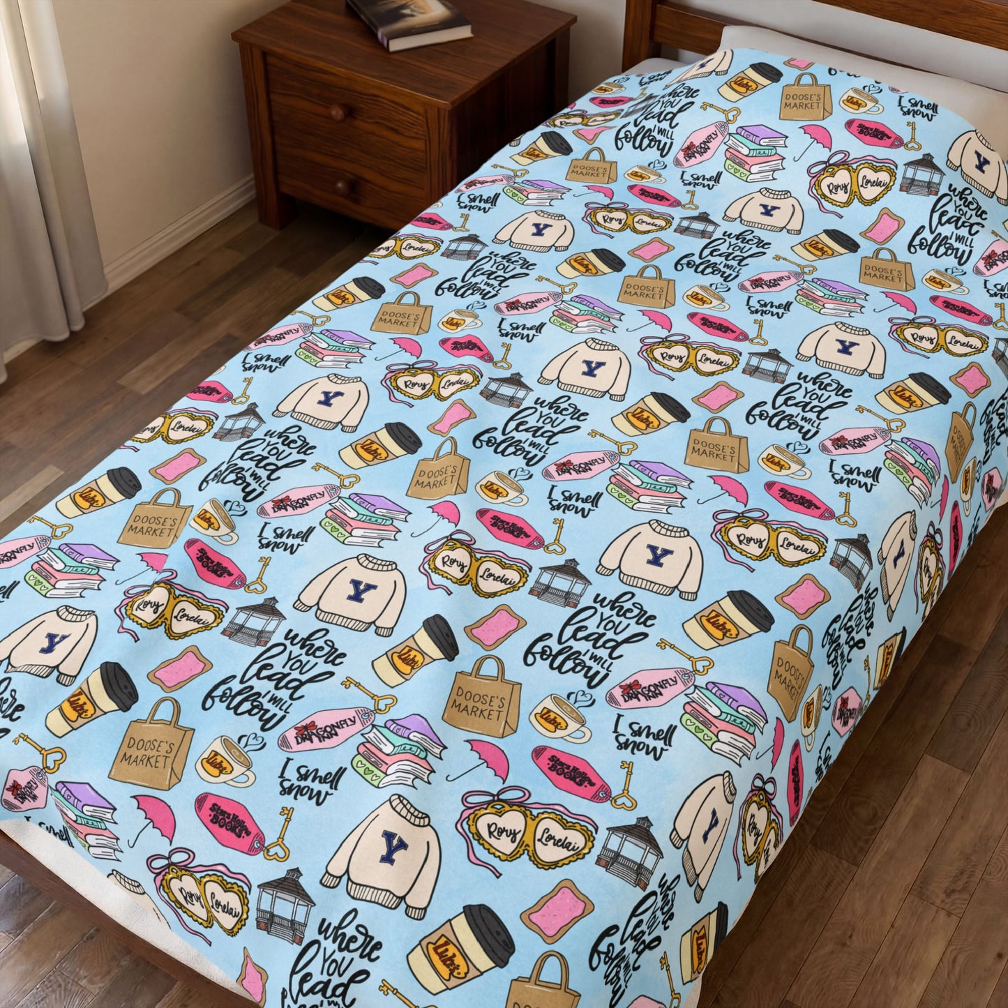 Coffee and Pastries Pattern Velveteen Plush Blanket | Stars Hollow Gilmore Girls Inspired