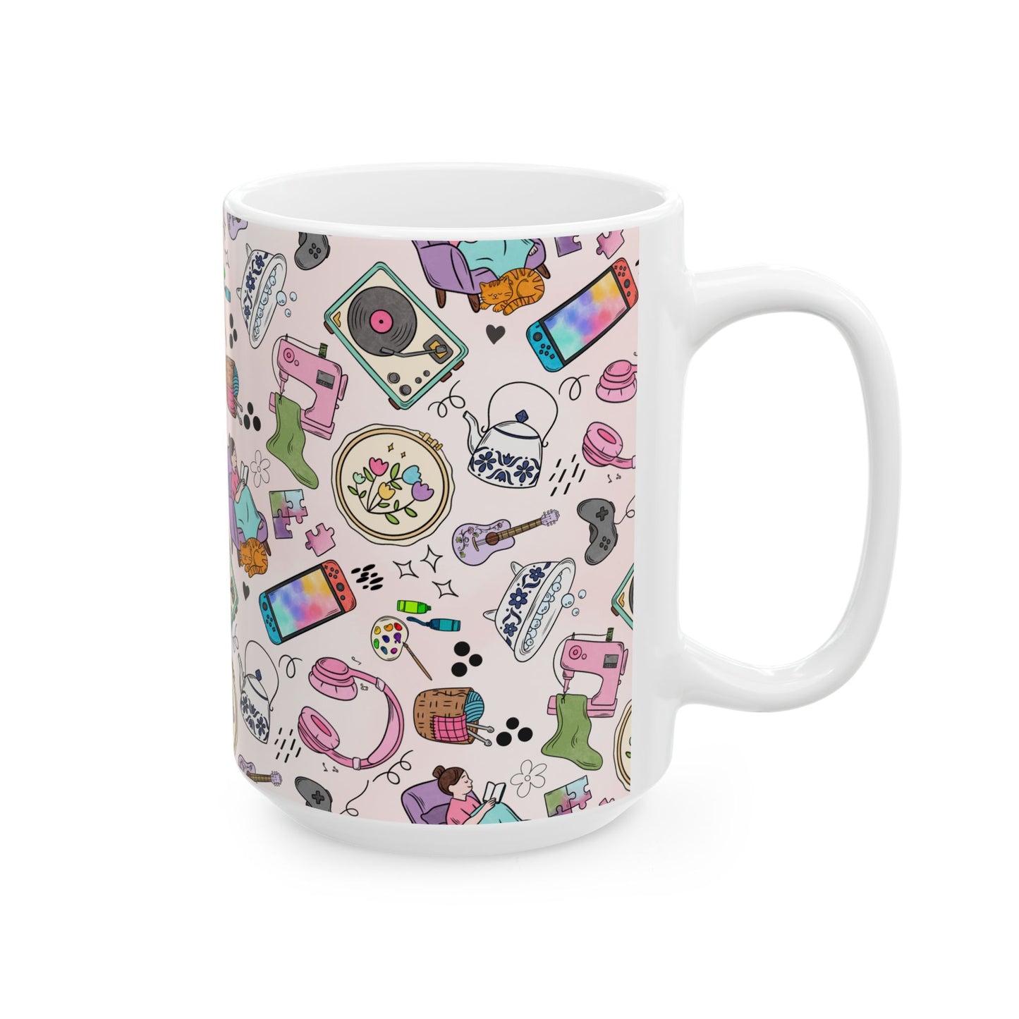 Cozy Hobbies Pattern Ceramic Mug | 11oz 15oz