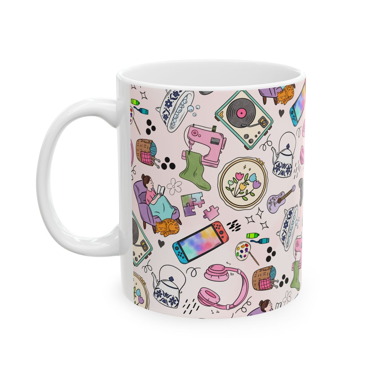Cozy Hobbies Pattern Ceramic Mug | 11oz 15oz