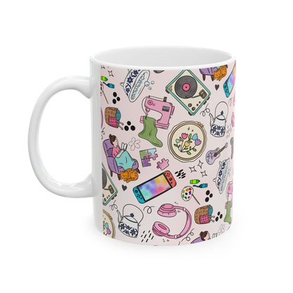 Cozy Hobbies Pattern Ceramic Mug | 11oz 15oz