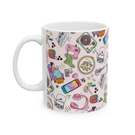 Cozy Hobbies Pattern Ceramic Mug | 11oz 15oz