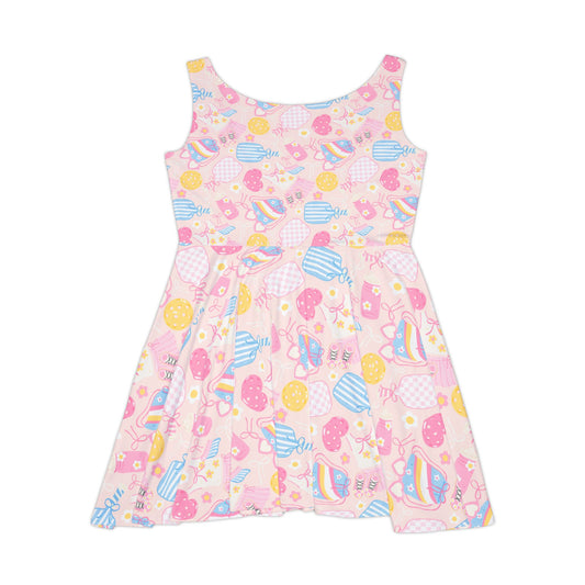 Pink Pickleball Skater Dress — Cute Pastel All‑Over Print