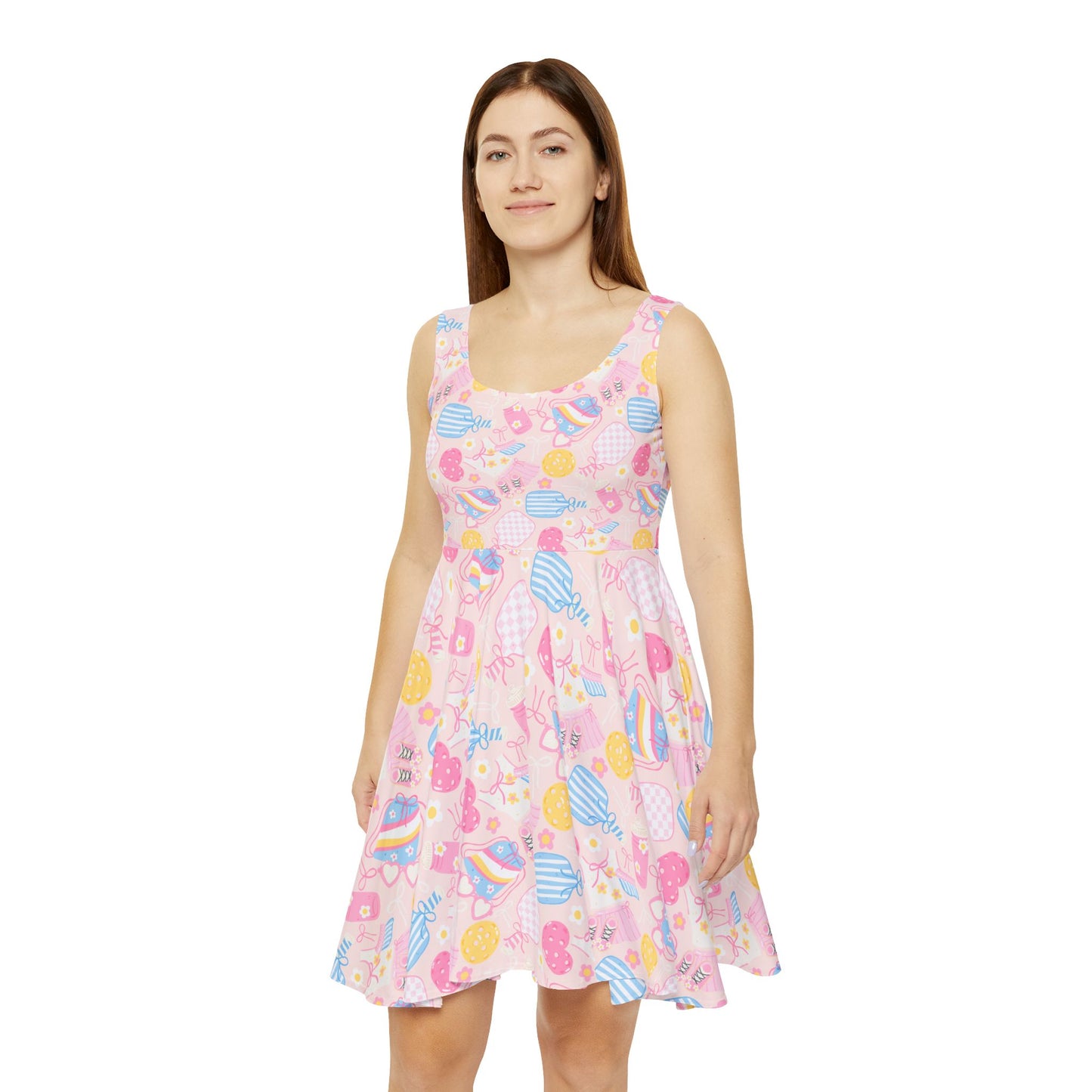 Pink Pickleball Skater Dress — Cute Pastel All‑Over Print