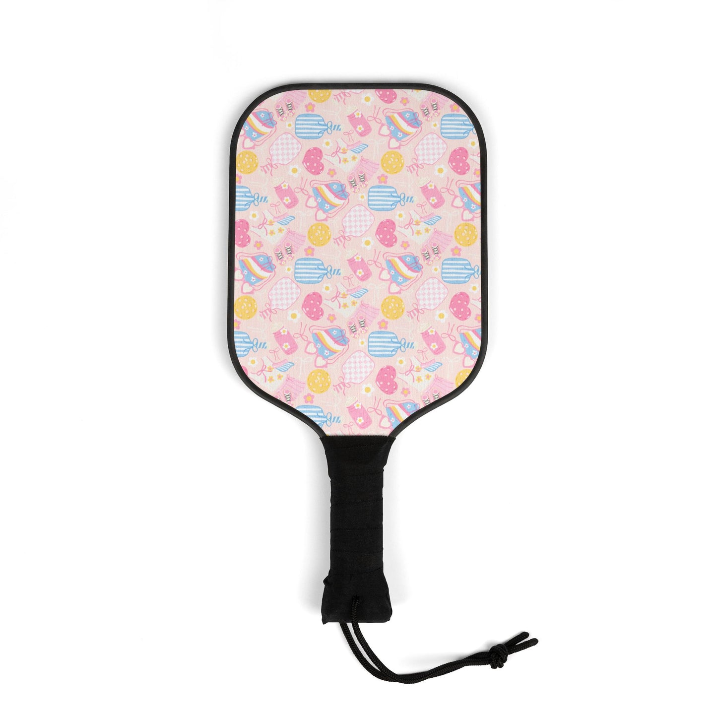 Pickleball Paddle Set — Pastel Hearts & Rackets Design