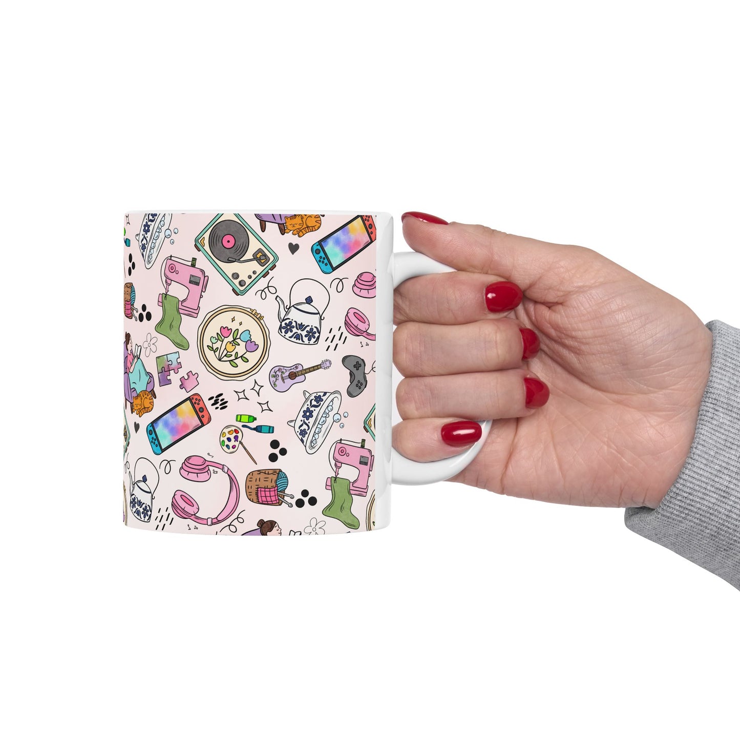 Cozy Hobbies Pattern Ceramic Mug | 11oz 15oz