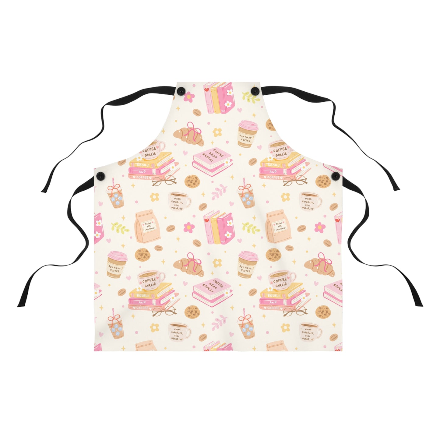 Coffee and Books Apron | Cute Reading Pattern, Coffee Cup and Cookies Print