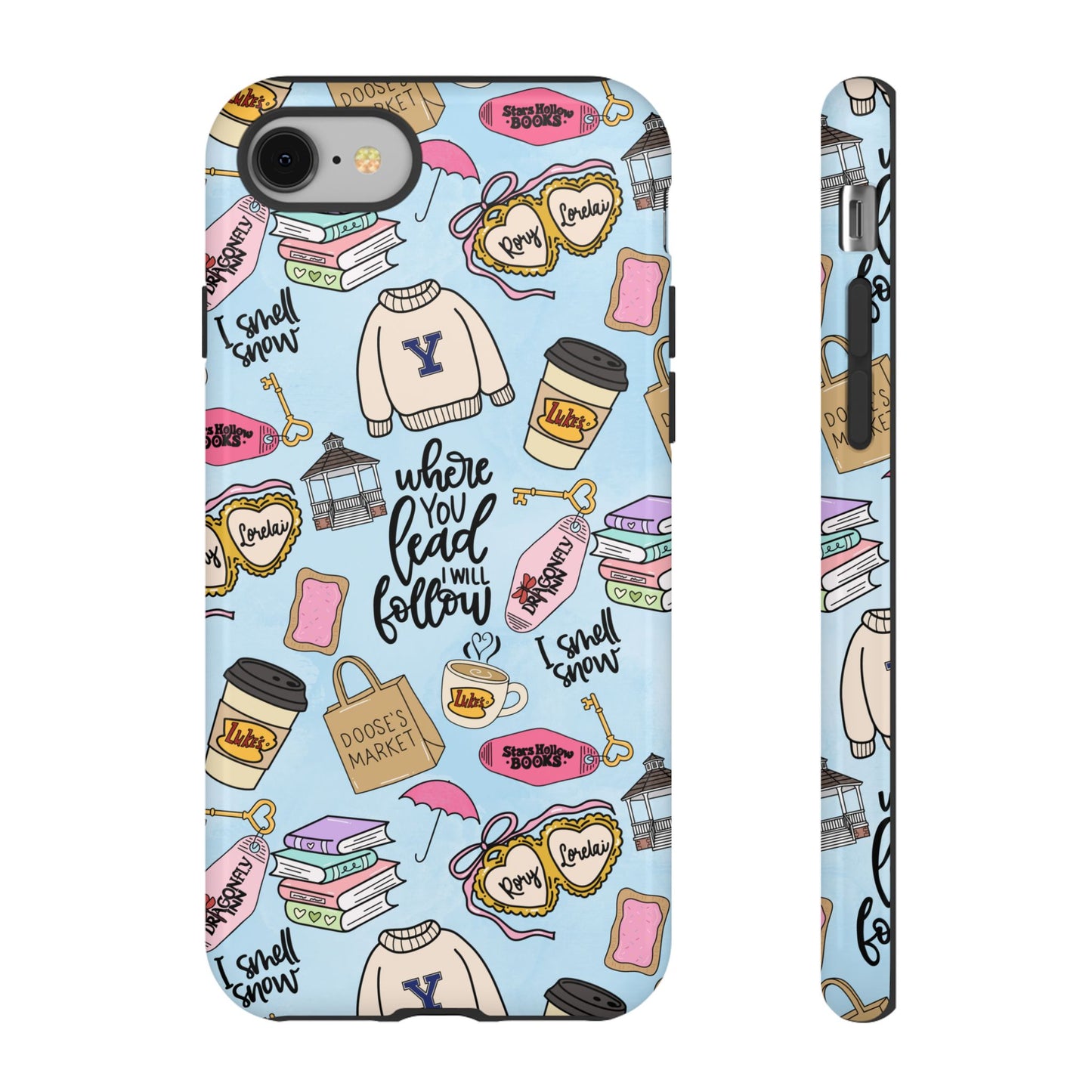 Where You Lead Pattern phone case | Cozy books coffee Stars Hollow Inspired