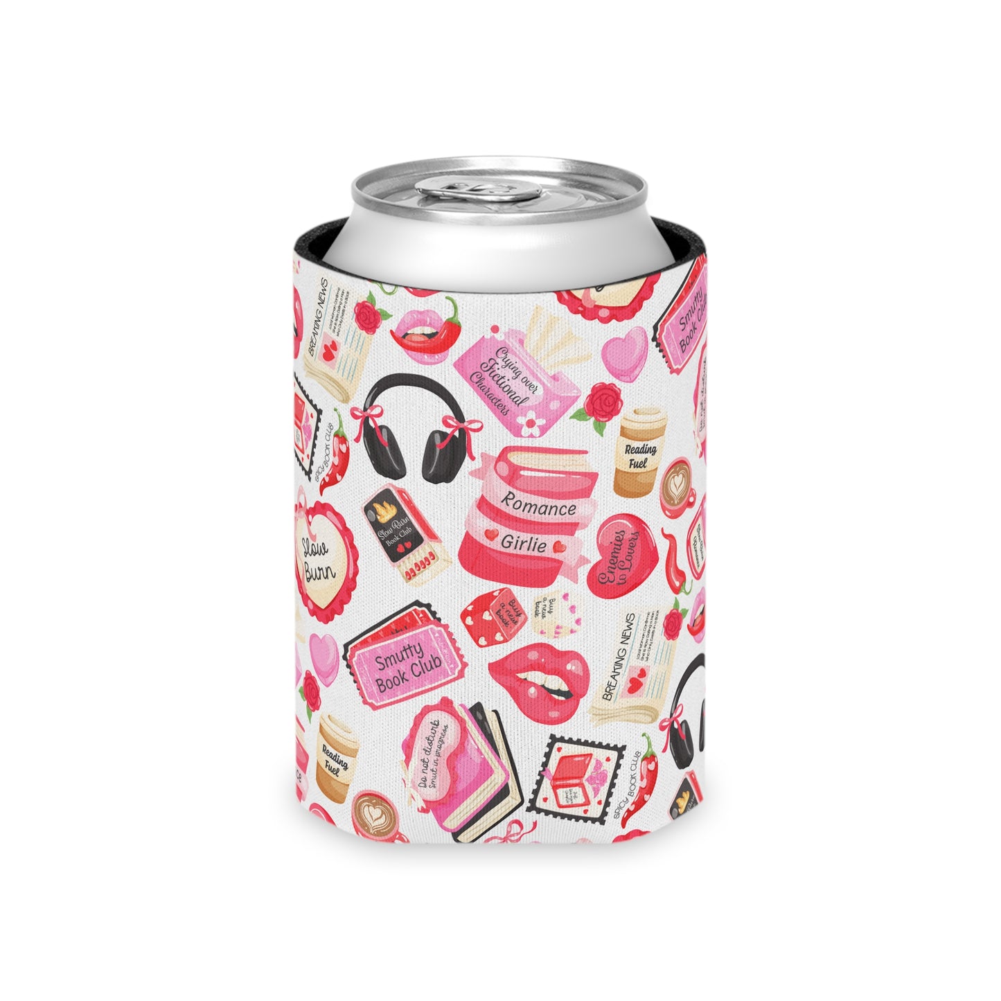 Slow Burn Romance Book Pattern Can Cooler | Cozy Reading Floral Design