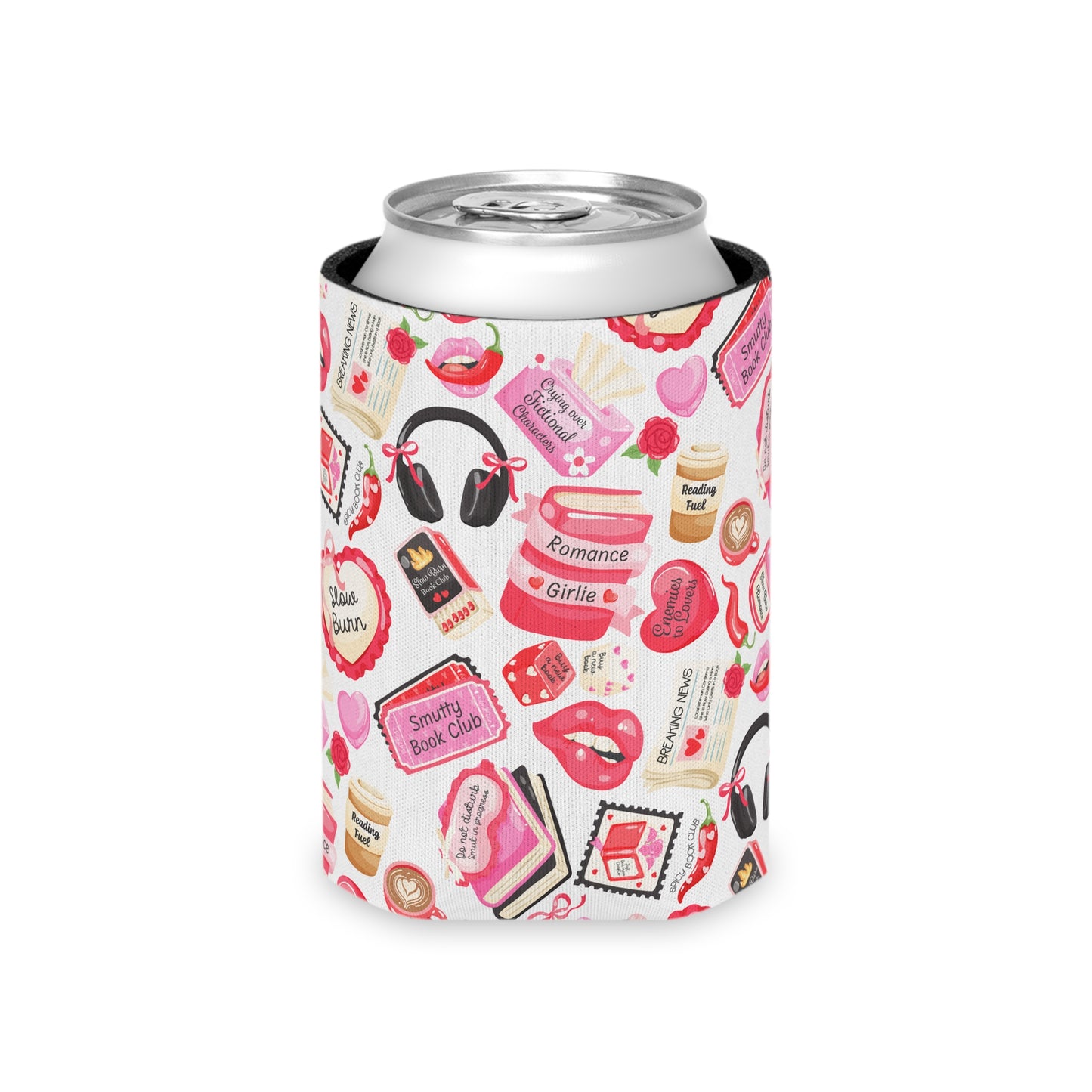 Slow Burn Romance Book Pattern Can Cooler | Cozy Reading Floral Design
