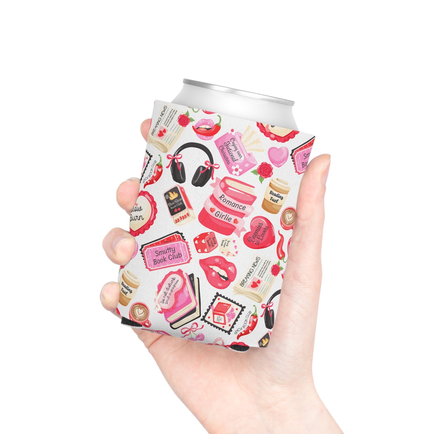 Slow Burn Romance Book Pattern Can Cooler | Cozy Reading Floral Design