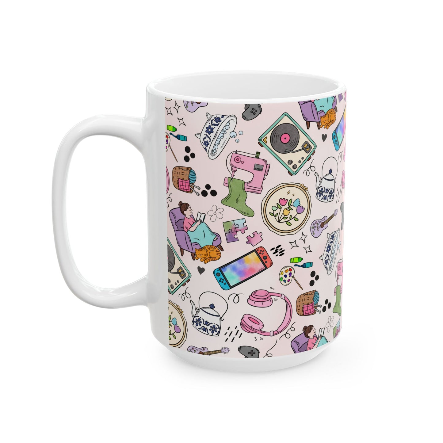 Cozy Hobbies Pattern Ceramic Mug | 11oz 15oz