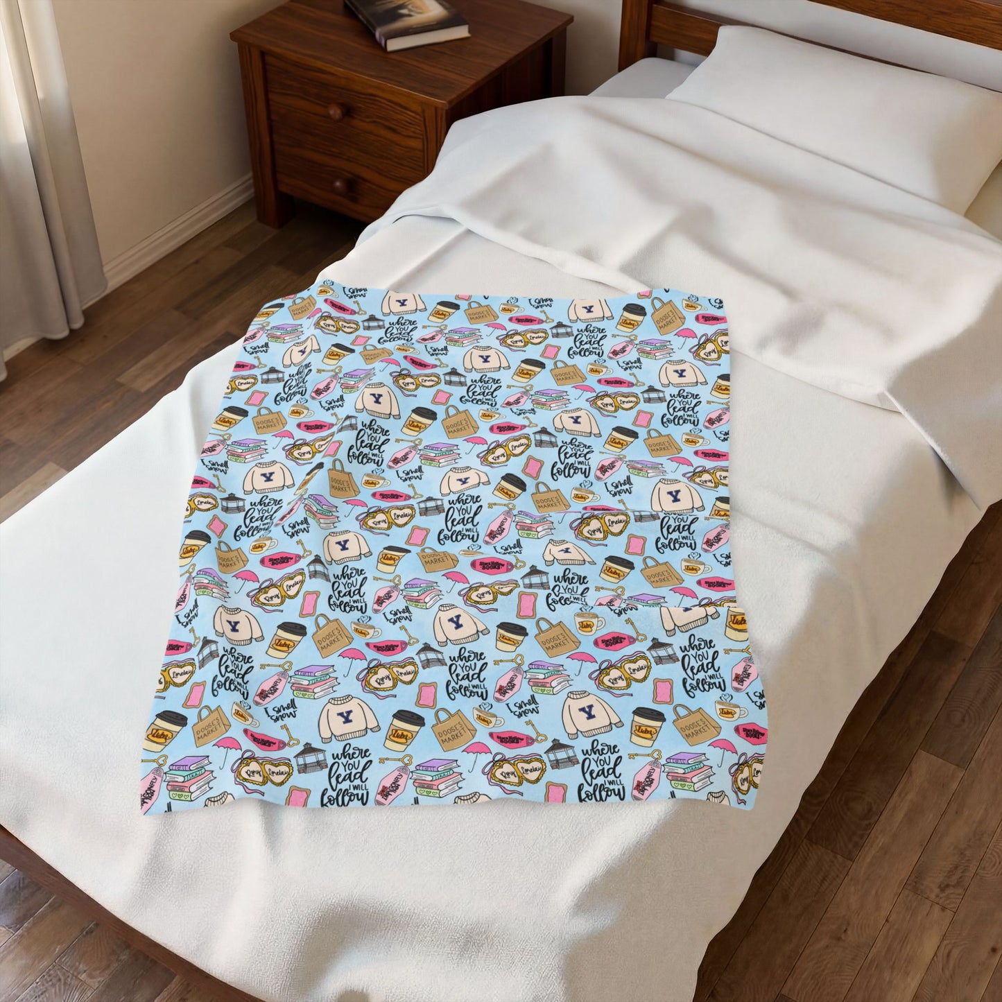 Coffee and Pastries Pattern Velveteen Plush Blanket | Stars Hollow Gilmore Girls Inspired