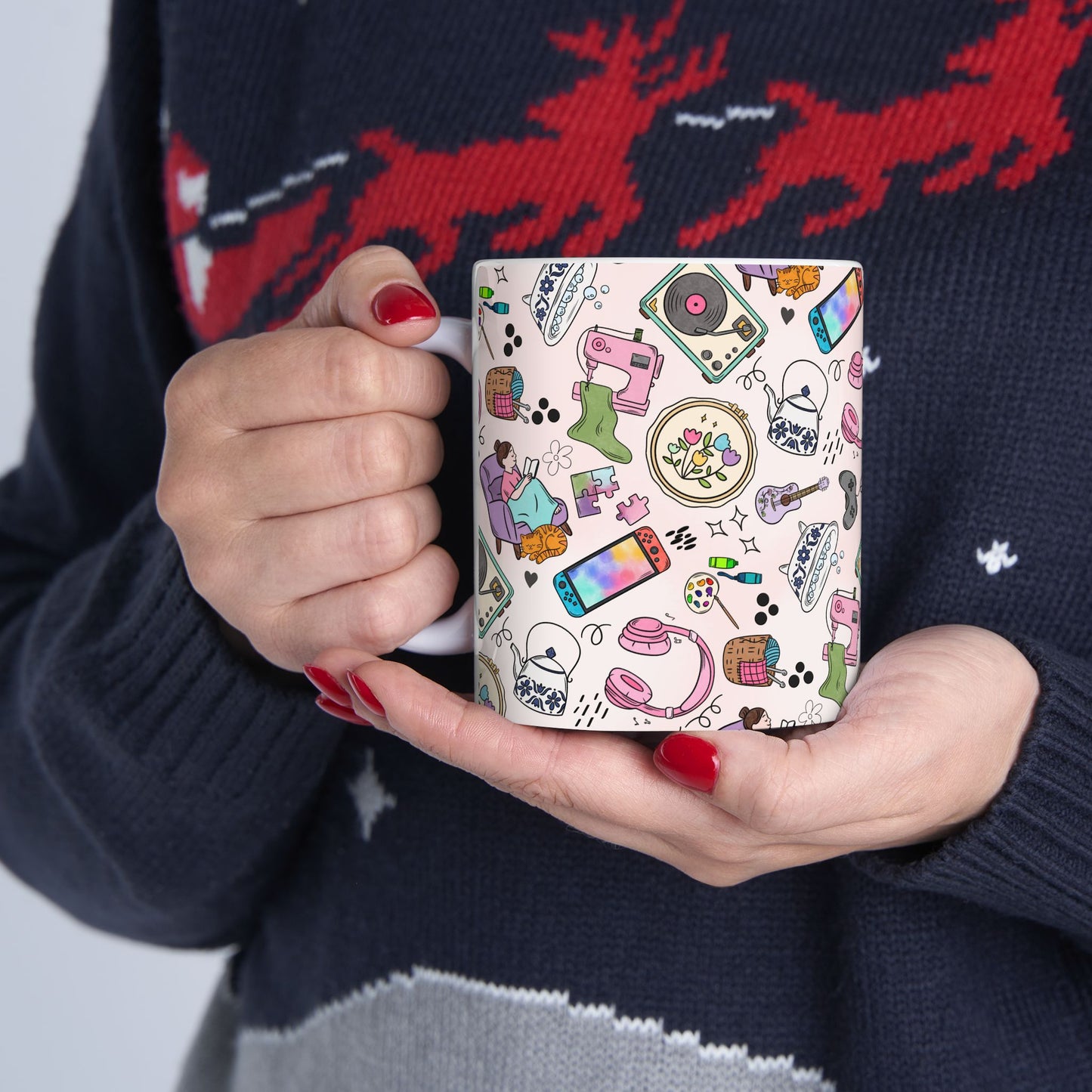 Cozy Hobbies Pattern Ceramic Mug | 11oz 15oz