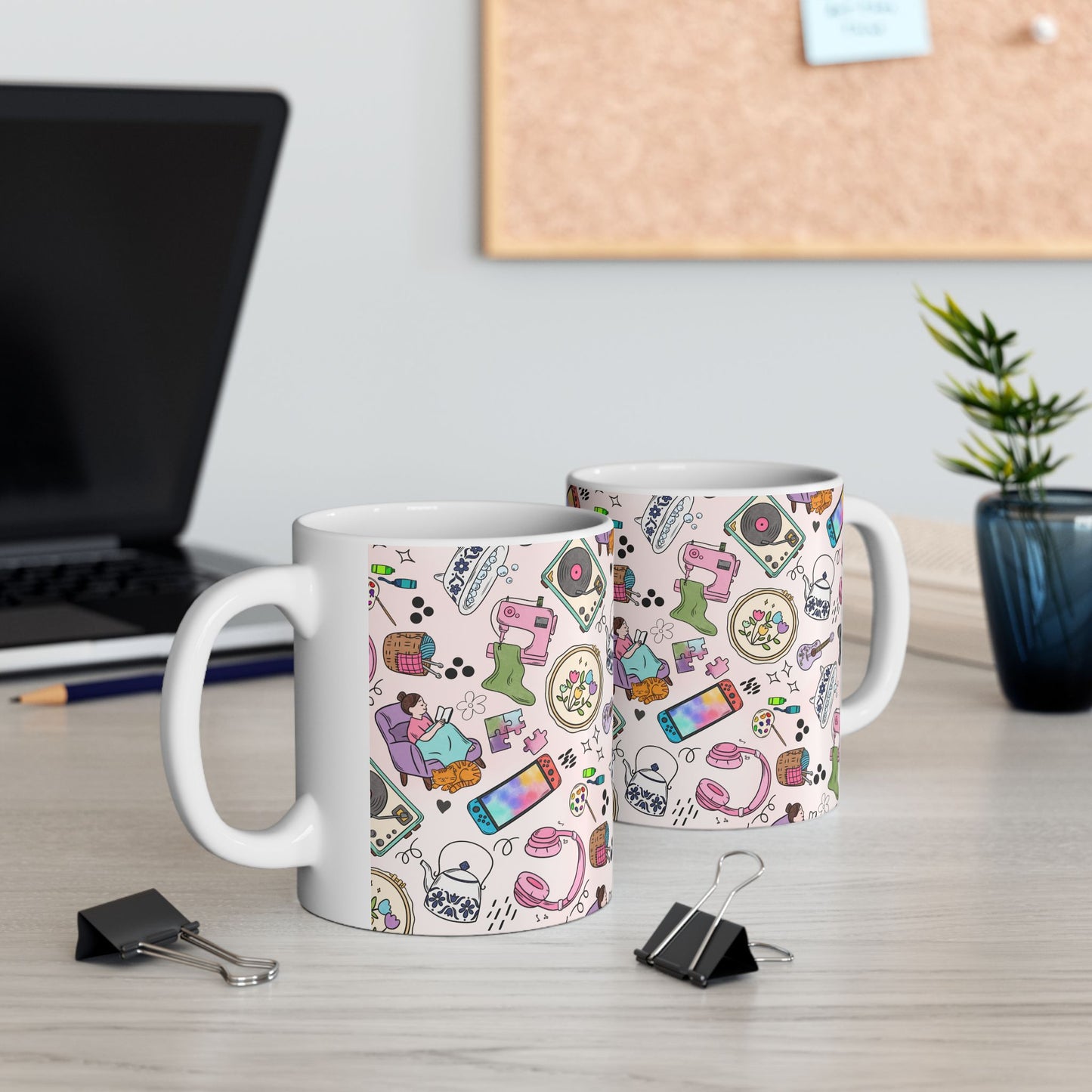 Cozy Hobbies Pattern Ceramic Mug | 11oz 15oz