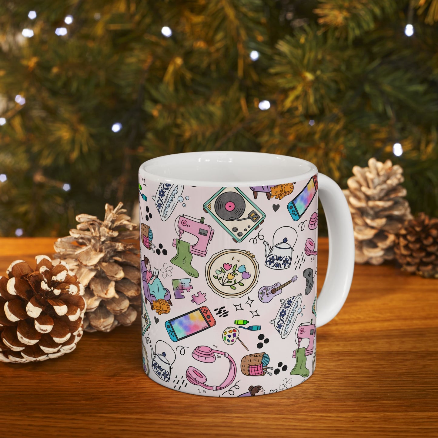 Cozy Hobbies Pattern Ceramic Mug | 11oz 15oz