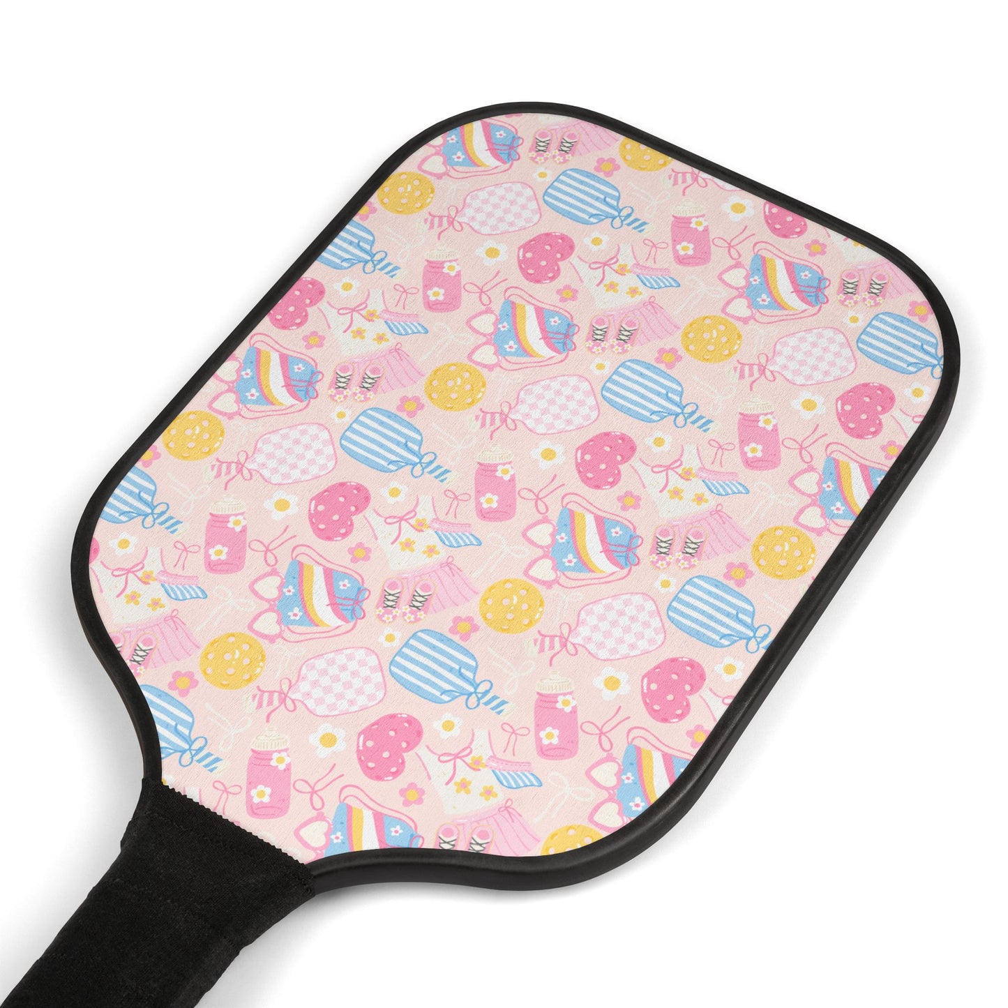 Pickleball Paddle Set — Pastel Hearts & Rackets Design