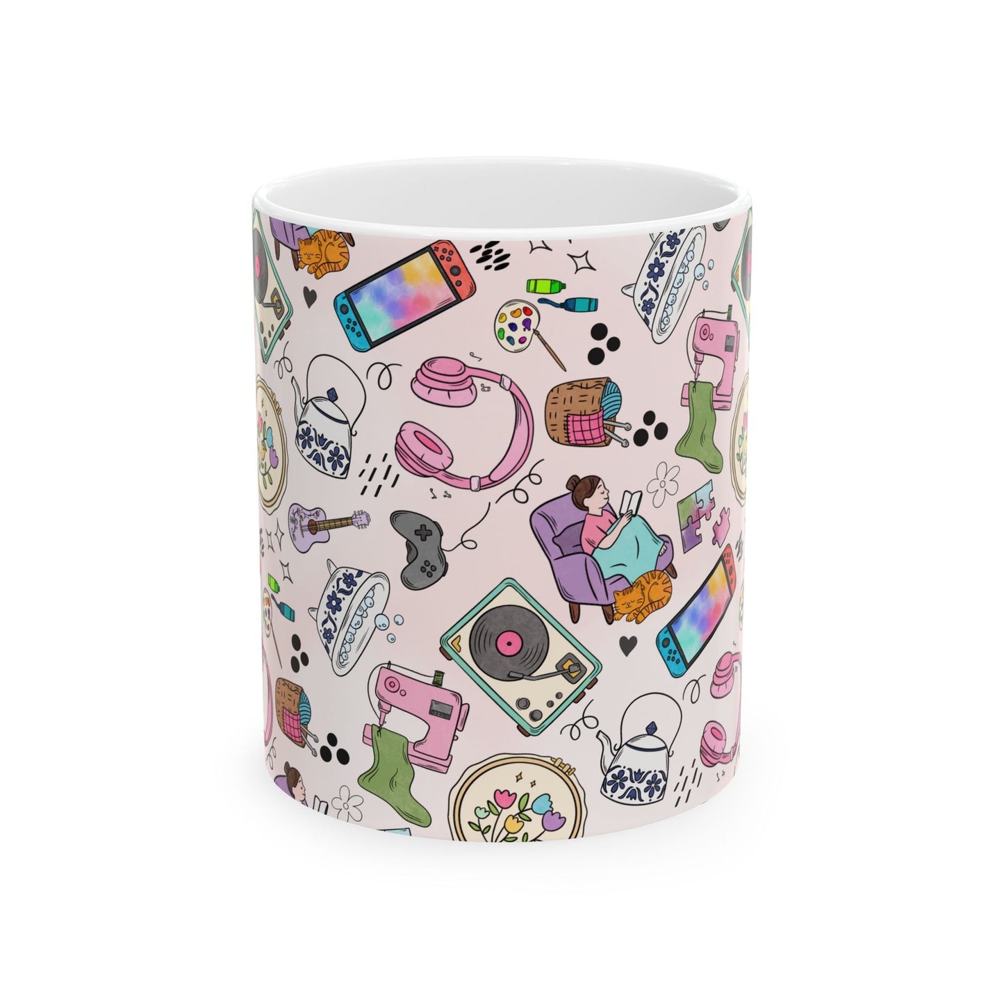 Cozy Hobbies Pattern Ceramic Mug | 11oz 15oz