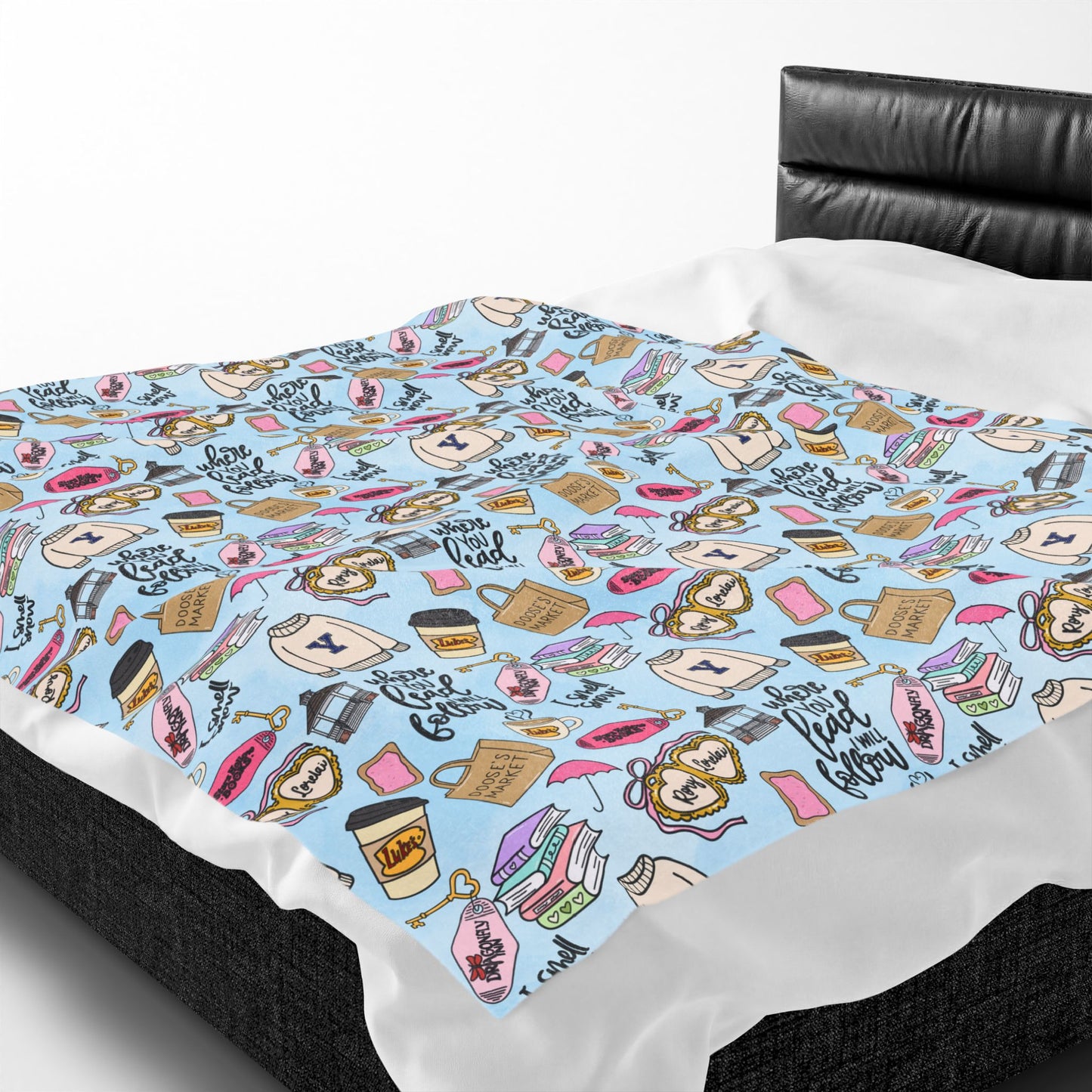 Coffee and Pastries Pattern Velveteen Plush Blanket | Stars Hollow Gilmore Girls Inspired