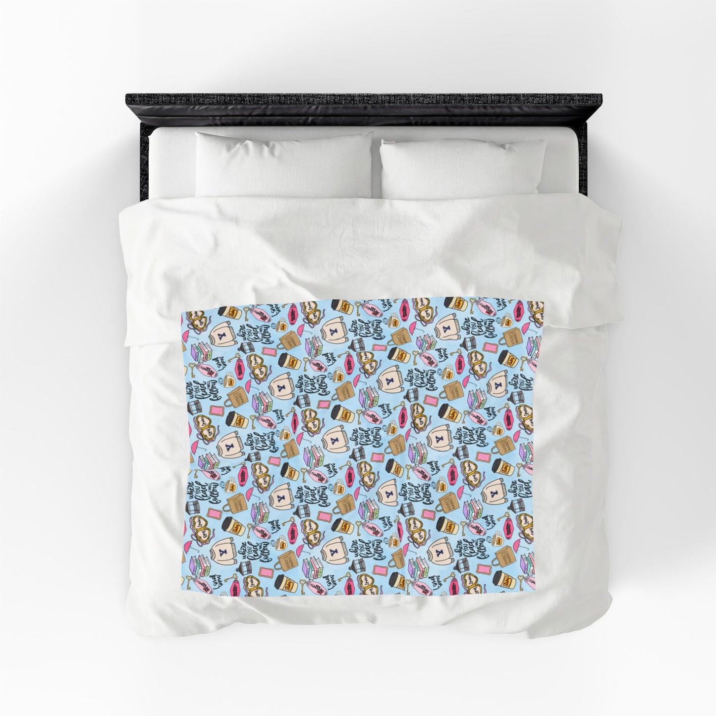 Coffee and Pastries Pattern Velveteen Plush Blanket | Stars Hollow Gilmore Girls Inspired
