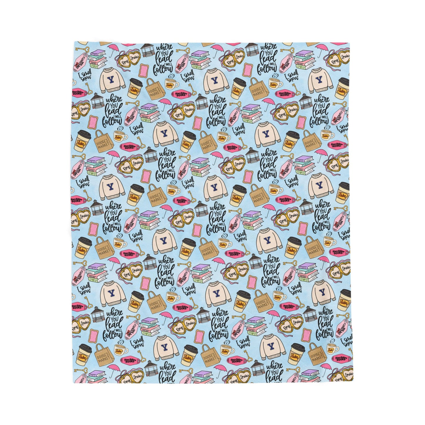 Coffee and Pastries Pattern Velveteen Plush Blanket | Stars Hollow Gilmore Girls Inspired