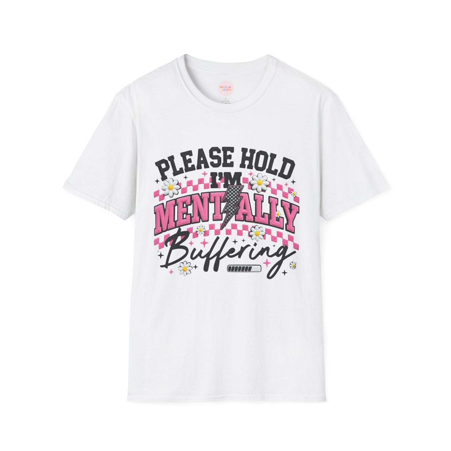 Please Hold I'm Mentally Buffering T-Shirt | Mental Health Awareness, Cute Retro Design