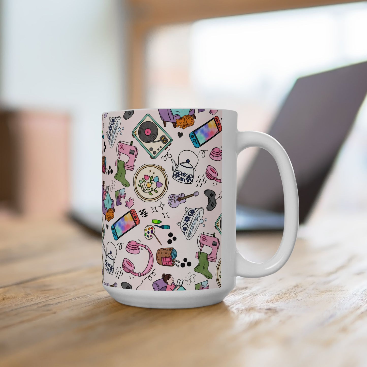 Cozy Hobbies Pattern Ceramic Mug | 11oz 15oz