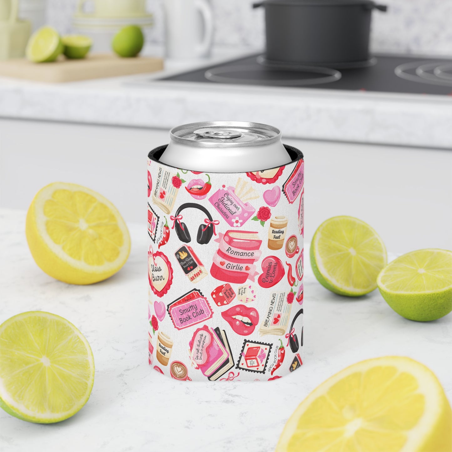 Slow Burn Romance Book Pattern Can Cooler | Cozy Reading Floral Design