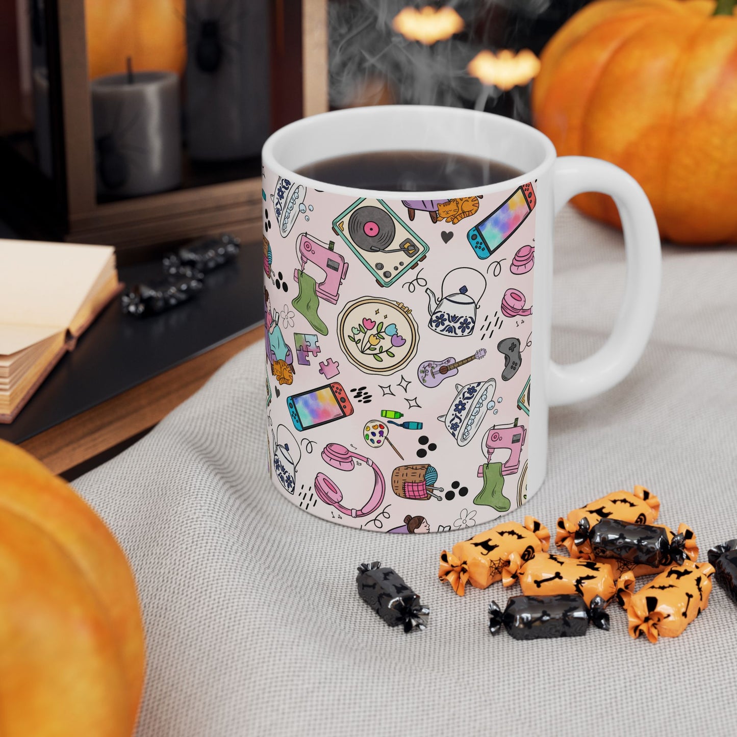 Cozy Hobbies Pattern Ceramic Mug | 11oz 15oz