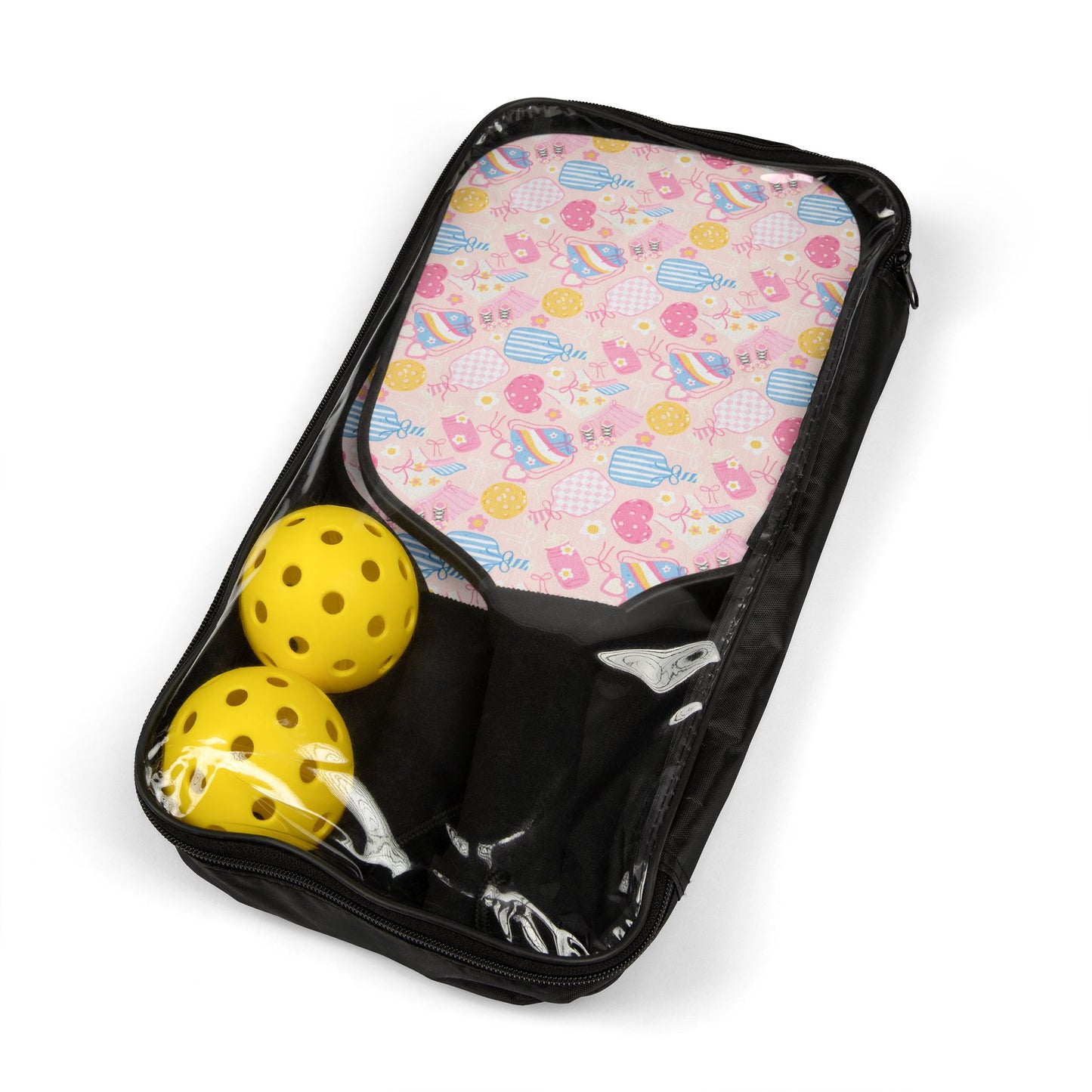 Pickleball Paddle Set — Pastel Hearts & Rackets Design