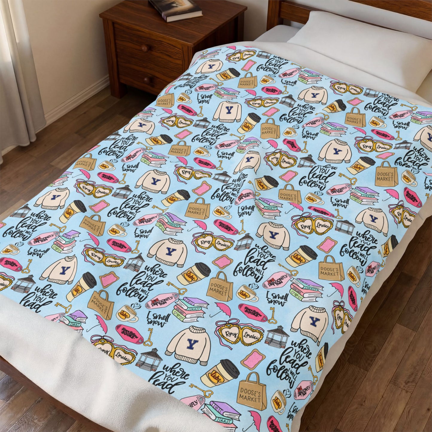 Coffee and Pastries Pattern Velveteen Plush Blanket | Stars Hollow Gilmore Girls Inspired
