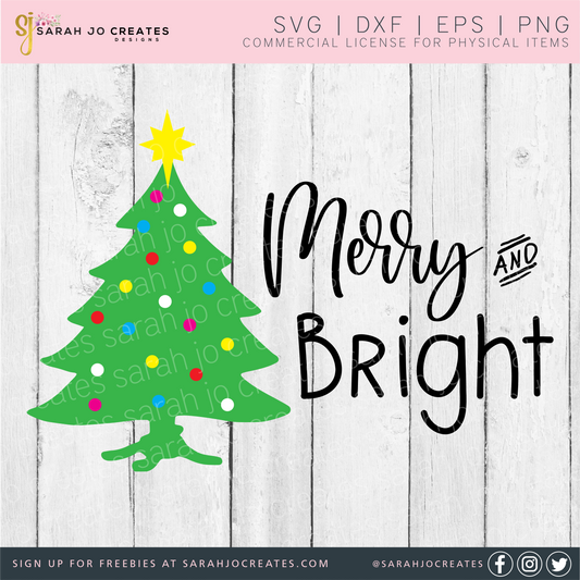 Merry And Bright with Ornaments SVG