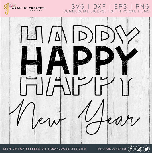 Happy New Year Stacked SVG